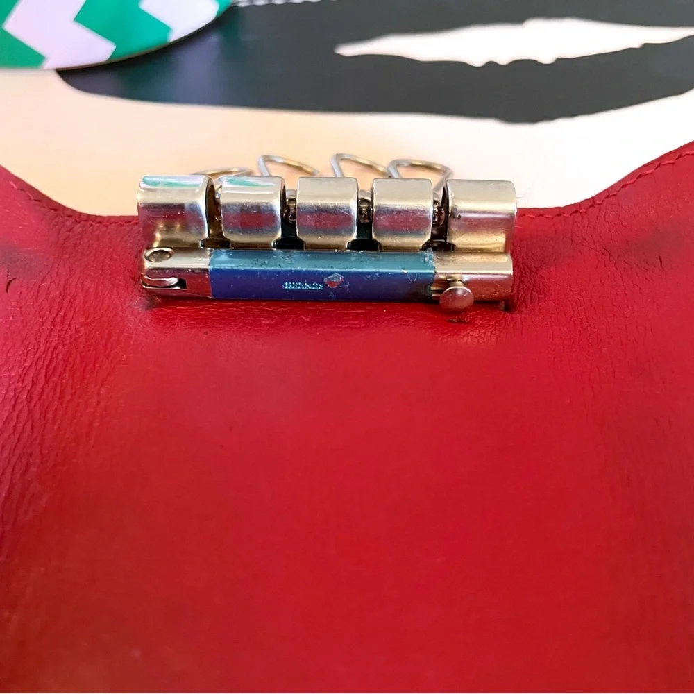 Authentic Hermes Etui Cles Chevre Red Leather 4 Ring Key‎ Case